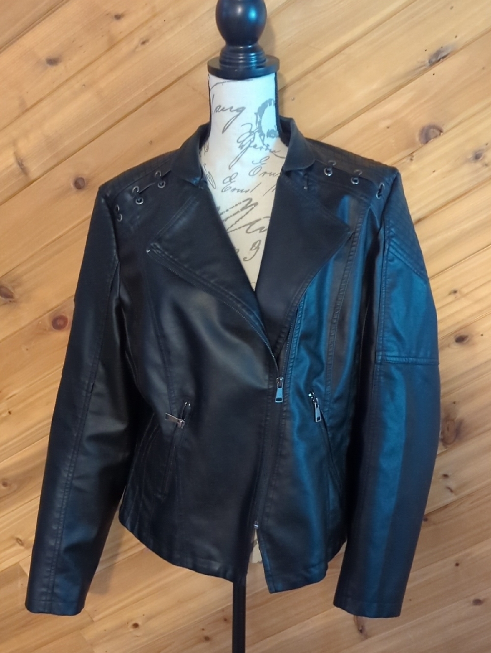 Black Faux Leather Moto Jacket - Women's